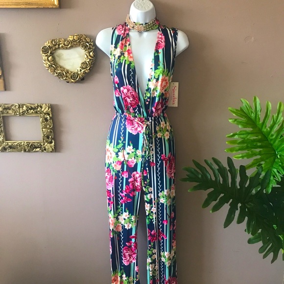 local boutique Pants - Floral jumpsuit